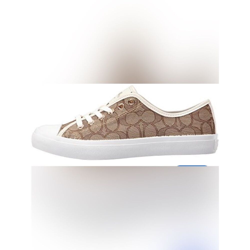 Coach Women’s Signature Canvas Low-Top Sneaker in Tan and White